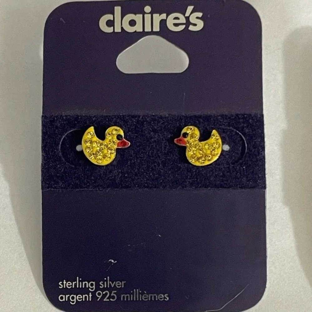 NWT‎ Set of 4 Claire's Sterling Silver Little Girl Stud Earrings